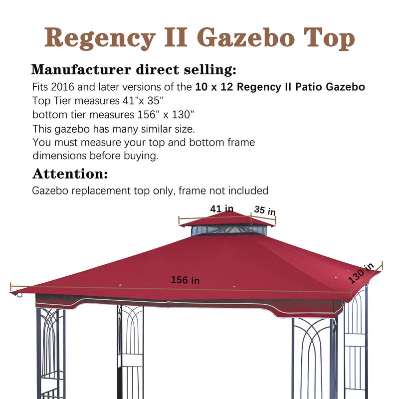 SCOCANOPY Replacement Gazebo Canopy for 10 x 12 Regency II Patio Gazebo Model L-GZ798PST,A101004104,A101004105,(Burgundy) - Image 2