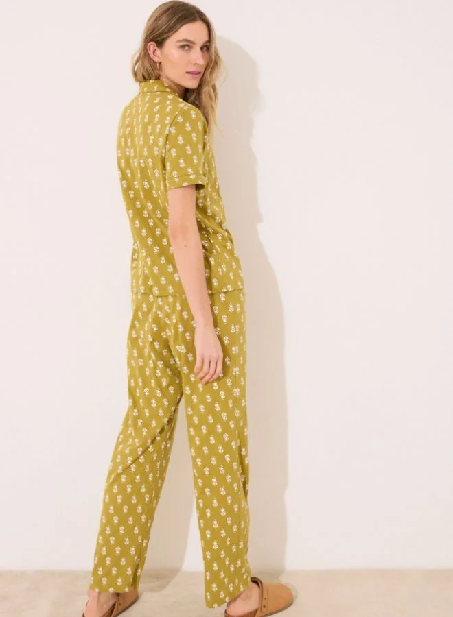 women'secret 100% cotton khaki classic pyjamas with stamps