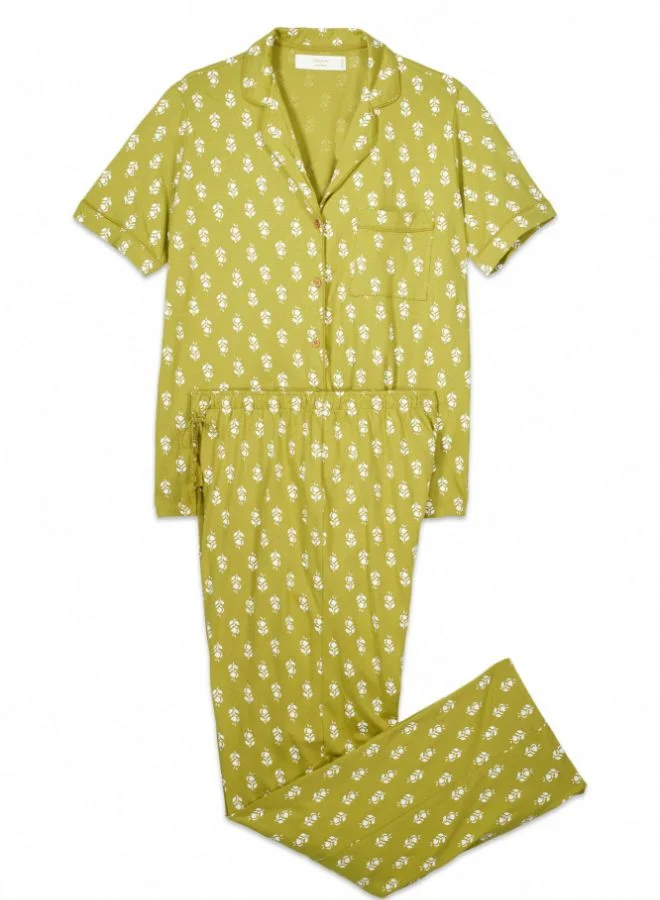 women'secret 100% cotton khaki classic pyjamas with stamps