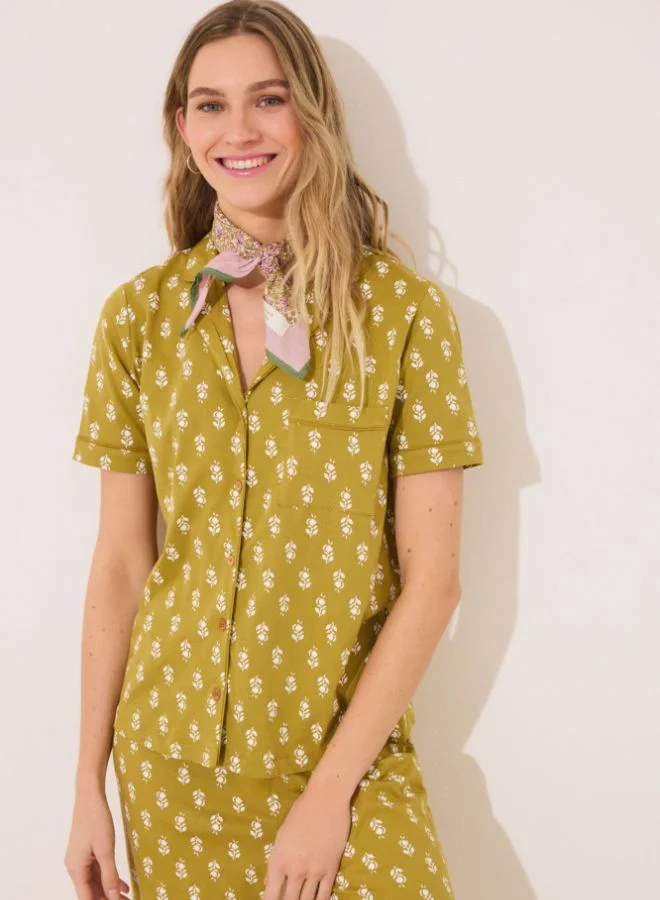 women'secret 100% cotton khaki classic pyjamas with stamps