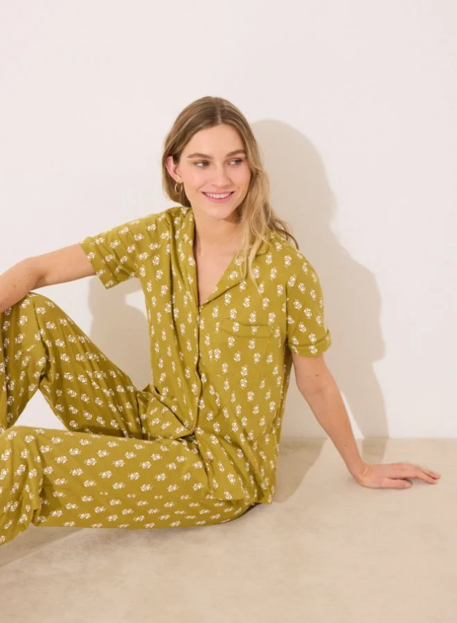 women'secret 100% cotton khaki classic pyjamas with stamps