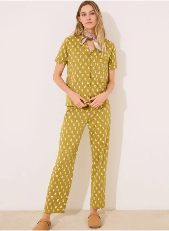 women'secret 100% cotton khaki classic pyjamas with stamps
