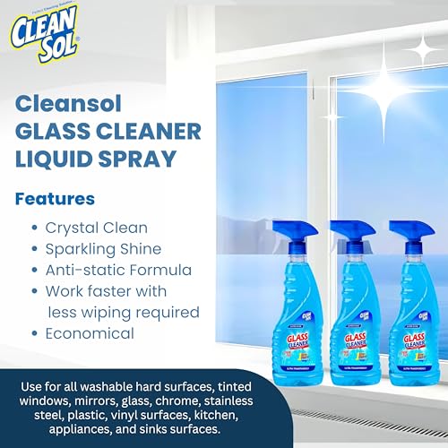 Cleansol Glass Cleaner Liquid Spray - 500 ml (Pack of 3 × 500 ml) | Multi Surface Glass Cleaner (Pack of 3) - Image 2