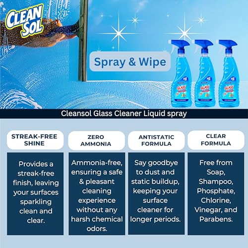 Cleansol Glass Cleaner Liquid Spray - 500 ml (Pack of 3 × 500 ml) | Multi Surface Glass Cleaner (Pack of 3) - Image 3