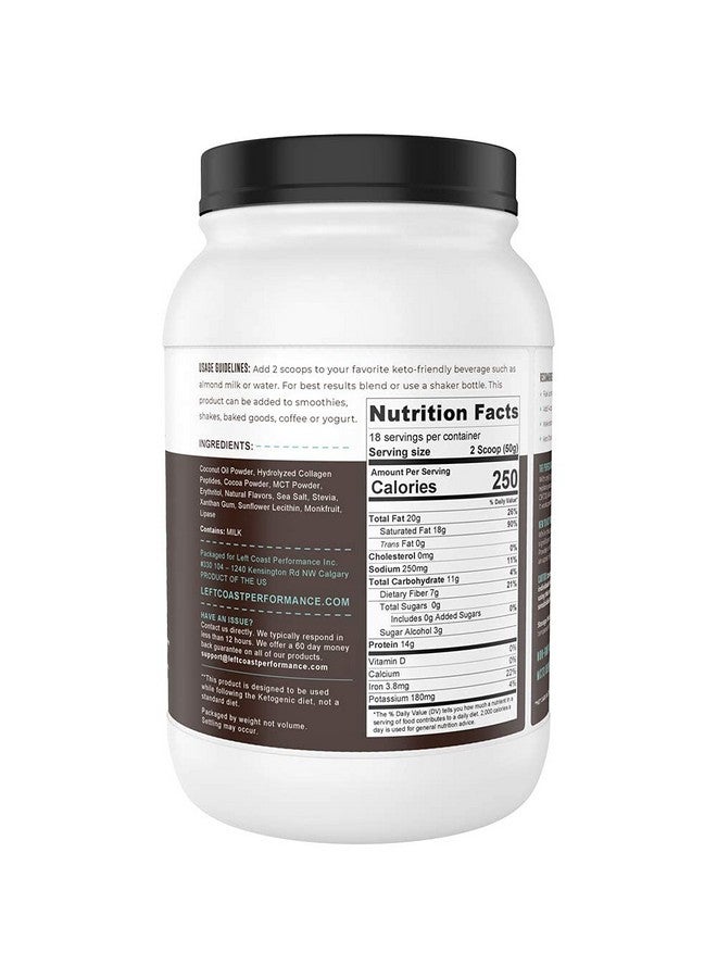 Left Coast Performance Keto Meal Replacement Shakes, Chocolate, 2lbs, Low Carb Keto Protein Shake Mix, MCT Powder, Grass Fed Hydrolyzed Collagen Peptides, Keto Breakfast Shake, 20g Fat, 14g Protein, 1 Net Carb, Zero Sugar - Image 2