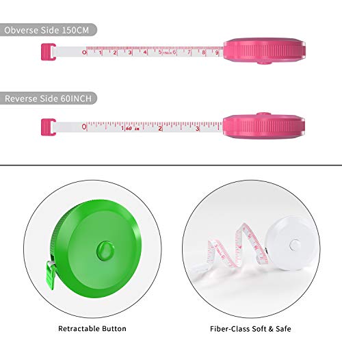 DiCUNO 60-Inch 1.5 Meter Soft and Retractable Tape Body Tailor Sewing Craft Cloth Dieting Measuring Tape (3 Colors, White Green Pink Package with Soft tape) - Image 3