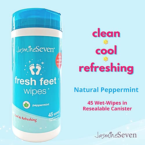 JasmineSeven Fresh Feet Wipes - Peppermint Wet Wipes in Resealable Canister - Case of 6 x 45 each = 270 wipes | by Jasmine Seven - Image 3