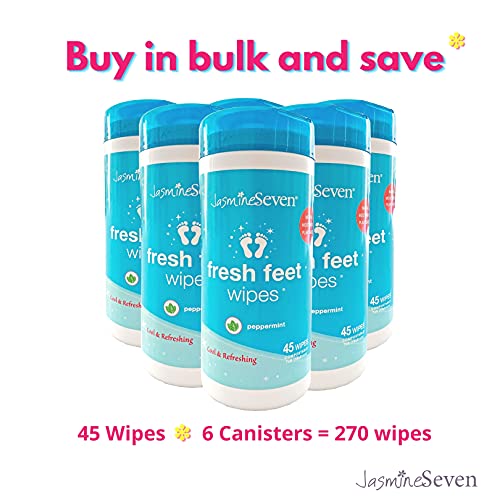 JasmineSeven Fresh Feet Wipes - Peppermint Wet Wipes in Resealable Canister - Case of 6 x 45 each = 270 wipes | by Jasmine Seven - Image 2