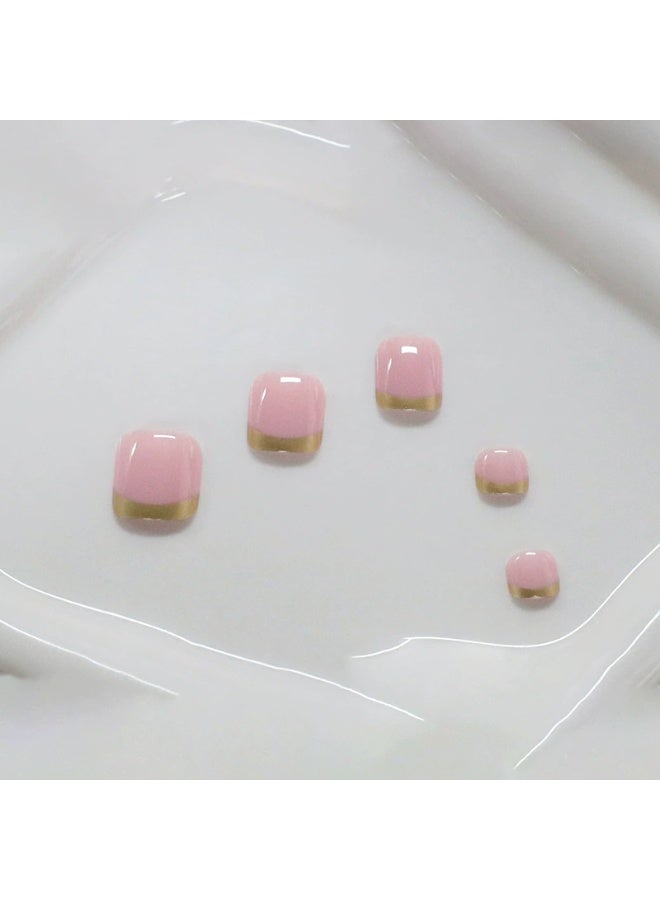 Goolsky أظافر قدم قصيرة مربعة فاخرة مع طرف فرنسي ذهبي لمانيكير أنيق فاخر - Image 4