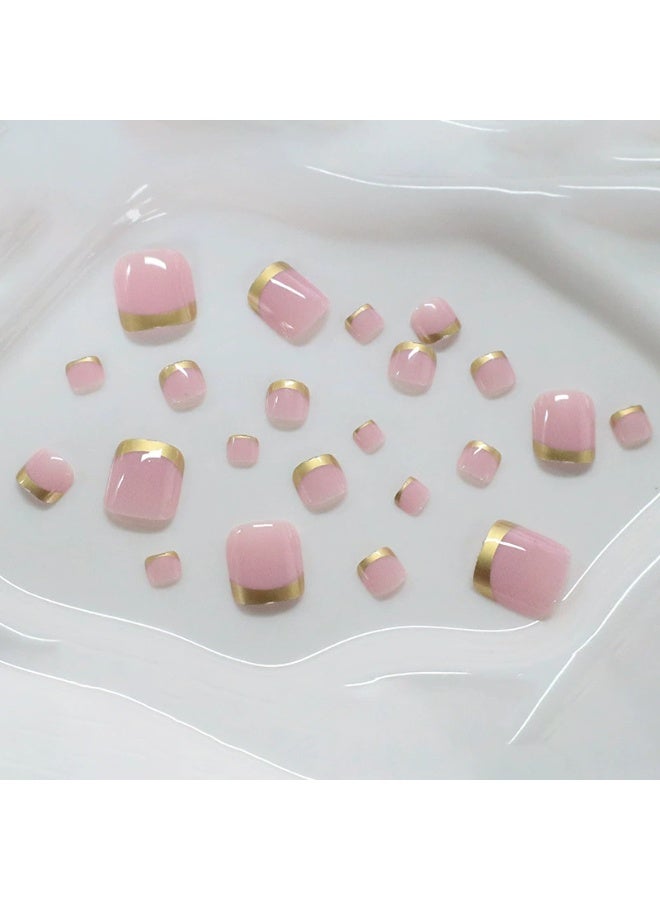 Goolsky أظافر قدم قصيرة مربعة فاخرة مع طرف فرنسي ذهبي لمانيكير أنيق فاخر - Image 3