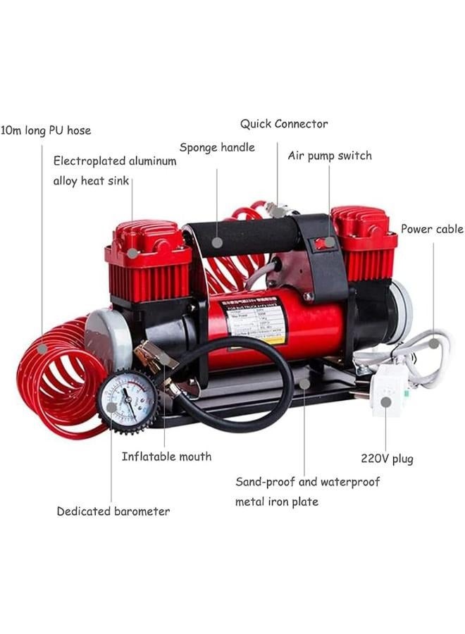 ضواغط هواء للإطارات 12 فولت 40 أمبير منفاخ إطارات محمول مزدوج الأسطوانة عالي الضغط لبالونات الدراجات وغيرها من المنفاخات RY-102-6 - Image 3