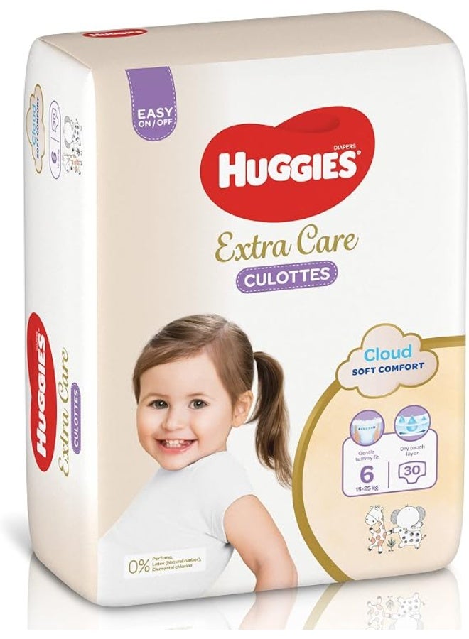 Huggies Extra Care Culottes Diaper Pants Size 6 (15-25 kg) 30 Count – Cloud Soft Comfort Baby Diapers with Wetness Indicator & Dry Touch Layer