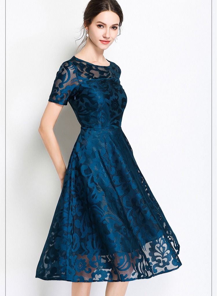 Loquat Short sleeve long lace large swing dress  - Image 1