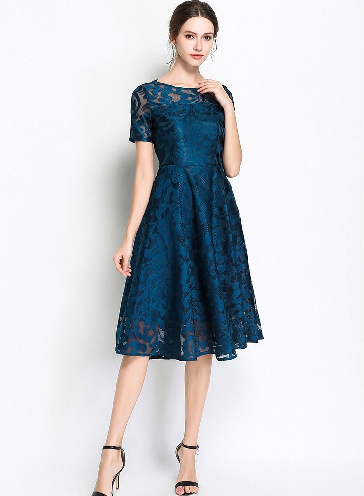 Loquat Short sleeve long lace large swing dress  - Image 2