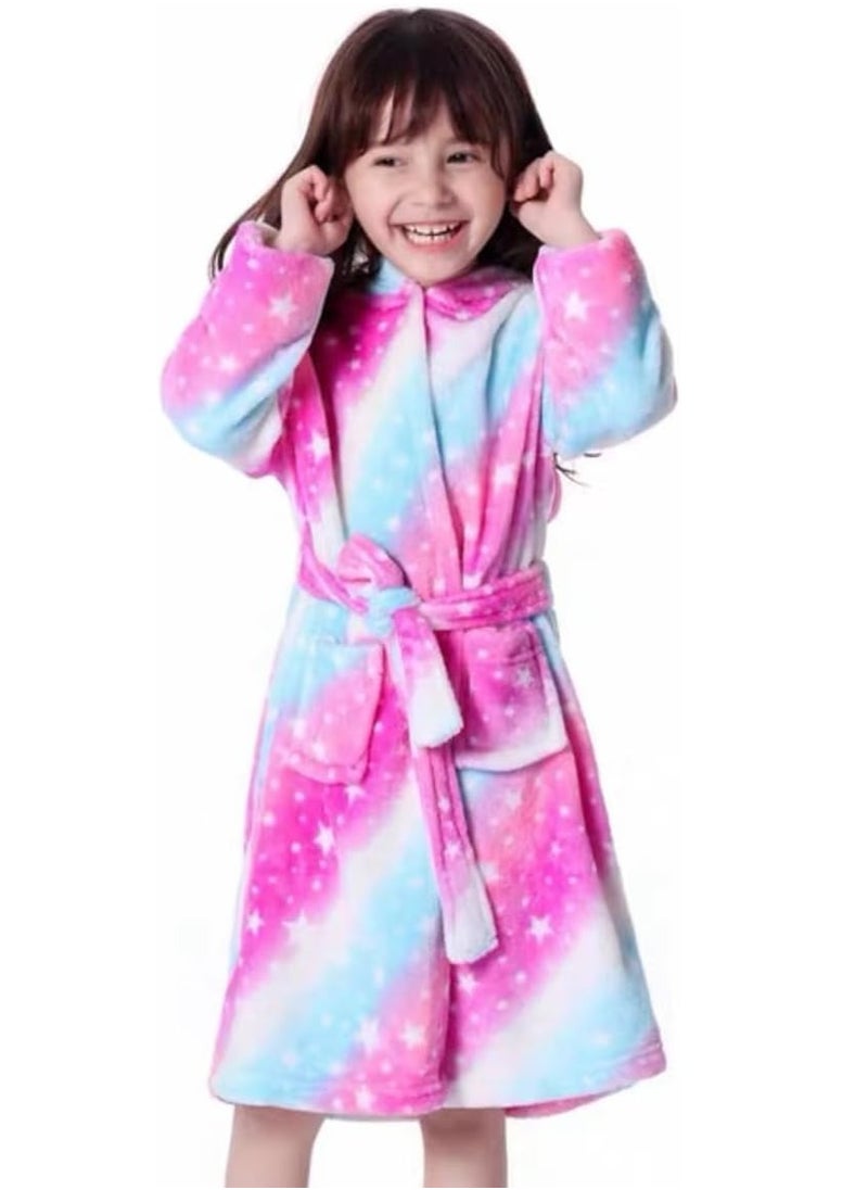 AIWANTO - Baby Girls Unicorn Design Bathrobes Hooded Nightgown Soft Fluffy Bathrobes Sleepwear For Baby Girls(6Y-7Y) - Image 1