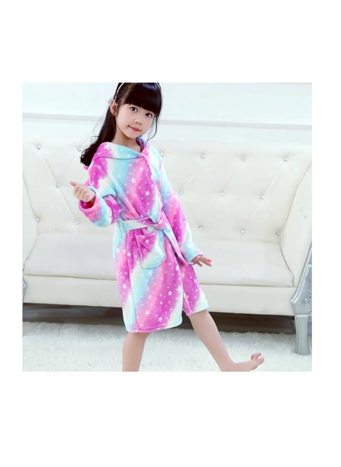 AIWANTO - Baby Girls Unicorn Design Bathrobes Hooded Nightgown Soft Fluffy Bathrobes Sleepwear For Baby Girls(6Y-7Y) - Image 1