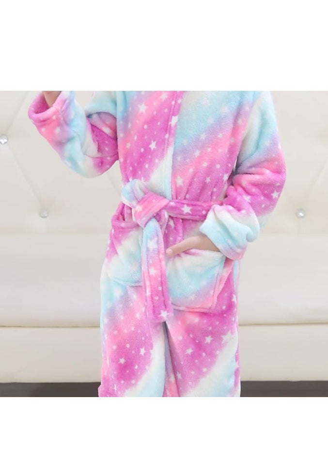 AIWANTO - Baby Girls Unicorn Design Bathrobes Hooded Nightgown Soft Fluffy Bathrobes Sleepwear For Baby Girls(6Y-7Y) - Image 1