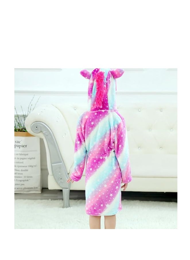 AIWANTO - Baby Girls Unicorn Design Bathrobes Hooded Nightgown Soft Fluffy Bathrobes Sleepwear For Baby Girls(6Y-7Y) - Image 1
