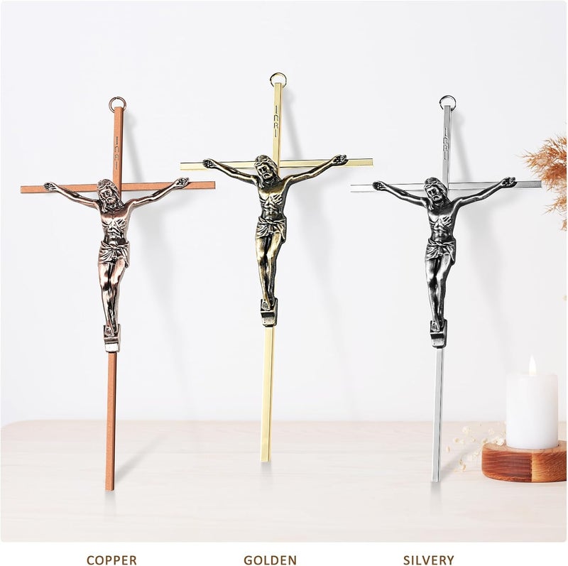 ACHIBANG 10" Crucifix Wall Cross 3 Pack – Gold, Silver & Copper Jesus Crosses for Wall, Catholic Crucifix Wall Decor for Home or Over-the-Door Blessing - Image 5