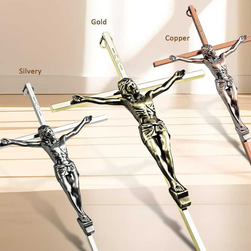 ACHIBANG 10" Crucifix Wall Cross 3 Pack – Gold, Silver & Copper Jesus Crosses for Wall, Catholic Crucifix Wall Decor for Home or Over-the-Door Blessing - Image 4
