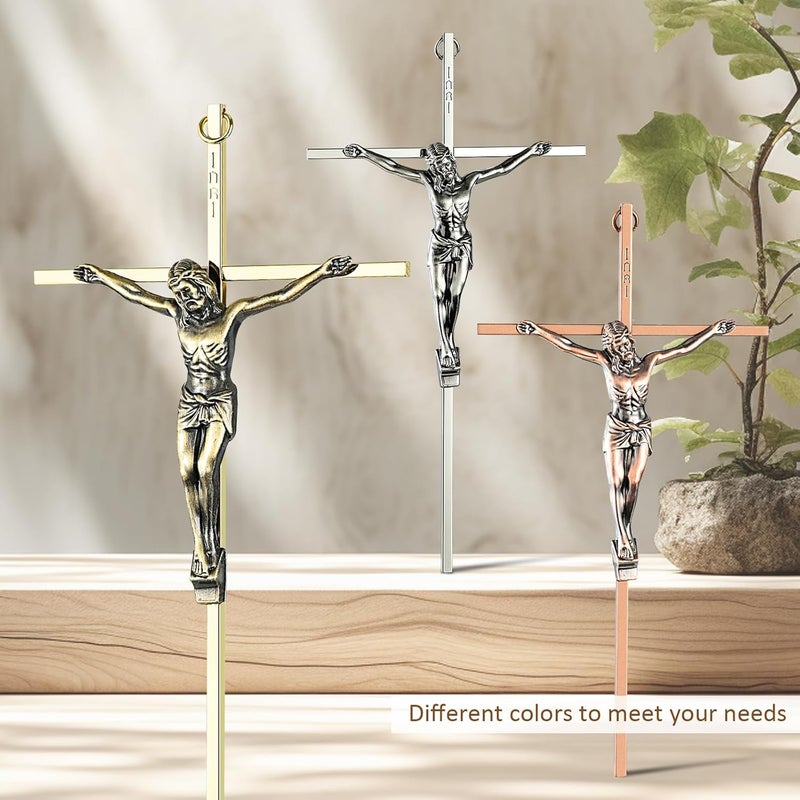 ACHIBANG 10" Crucifix Wall Cross 3 Pack – Gold, Silver & Copper Jesus Crosses for Wall, Catholic Crucifix Wall Decor for Home or Over-the-Door Blessing - Image 3
