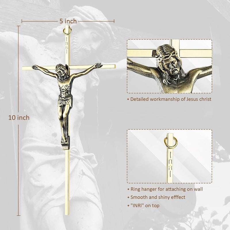 ACHIBANG 10" Crucifix Wall Cross 3 Pack – Gold, Silver & Copper Jesus Crosses for Wall, Catholic Crucifix Wall Decor for Home or Over-the-Door Blessing - Image 2