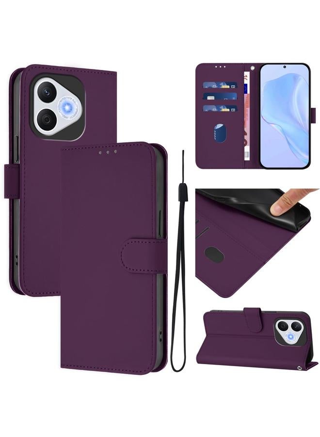 Case For Honor 400 Lite Skin Feel Solid Color Leather Phone Case with Lanyard