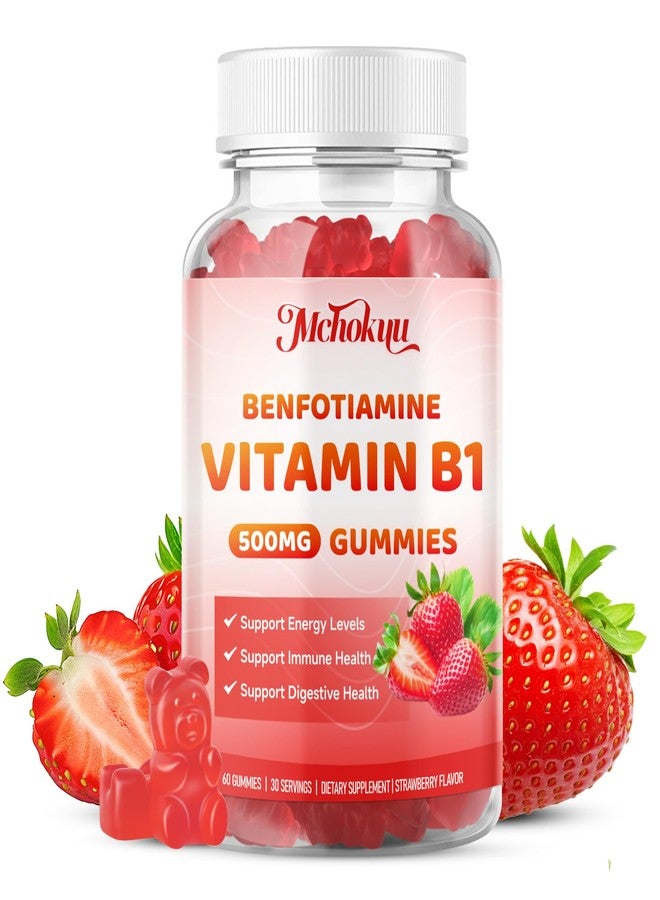 Mchokuu Vitamin B1 Gummies 500mg with Benfotiamine | High Potency Thiamine Supplement for Women & Men Nervous System & Energy Support | Sugar Free, Vegan, Non-GMO | Natural Strawberry Flavor, 60 Count - Image 1