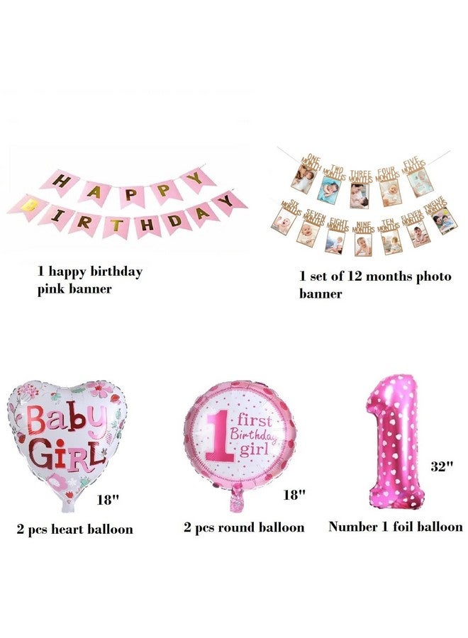 FI - FLICK IN 30 Pcs Latex 1st Birthday Baby Girl Combo Photo Heart Round Balloons Decorative Set Room Decor for Girls Party Theme First Year Bday for Kids Decoration Items (Pack of 30, Pink) - Image 2