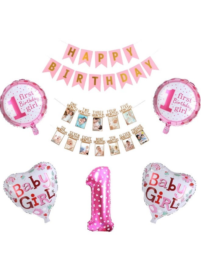 FI - FLICK IN 30 Pcs Latex 1st Birthday Baby Girl Combo Photo Heart Round Balloons Decorative Set Room Decor for Girls Party Theme First Year Bday for Kids Decoration Items (Pack of 30, Pink) - Image 1