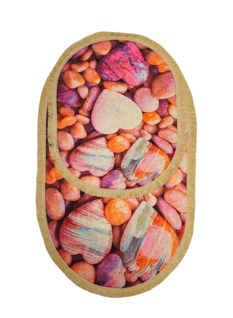 فابينني طقم سجادة أرضية مكون من قطعتين، سجادة باب تركية كبيرة مضادة للانزلاق، سجادة حمام مطبوعة رقمية، سجادة مطبخ ممتصة للماء، شكل بيضاوي (100 × 60 سم و60 × 50 سم) مع حواف شرابة حجر وردي