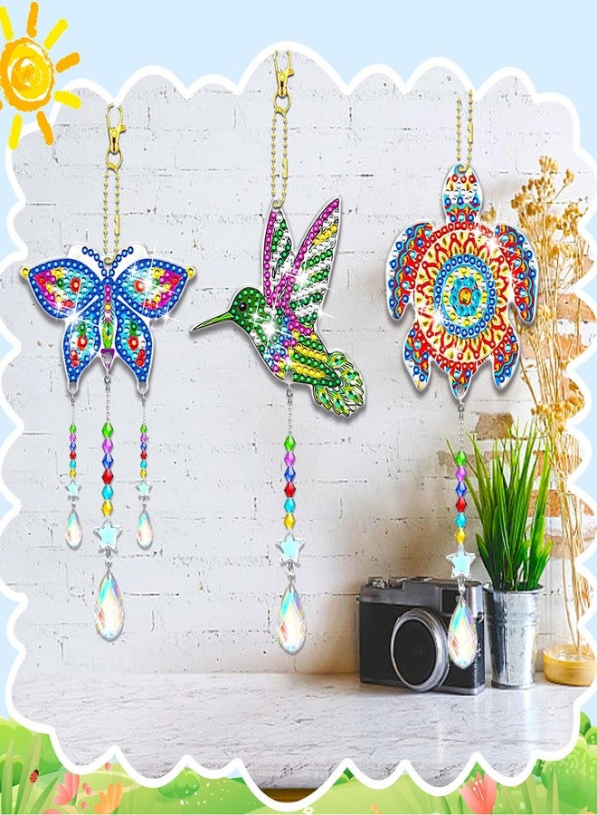 JeCuiK 6 Pcs Diamond Painting Suncatchers Double Sided Diamond Art Suncatcher Mandala 5D DIY Diamond Painting Wind Chimes Paint by Number Diamond Art Kits for Adults Hanging Ornaments - Image 3