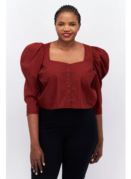 Women Plus Size Quin Anne Neckline 3/4 th Sleeve Plain Top, Rust Brown - pzsku/Z5AA5EC8B1715C3A770C5Z/45/_/1727187799/f5cd166a-cd6b-4e1f-badd-9af8f66f37b5