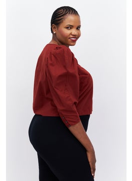 Women Plus Size Quin Anne Neckline 3/4 th Sleeve Plain Top, Rust Brown - pzsku/Z5AA5EC8B1715C3A770C5Z/45/_/1727187802/c6b2b736-b041-4c6f-9e30-1c0008fe849f