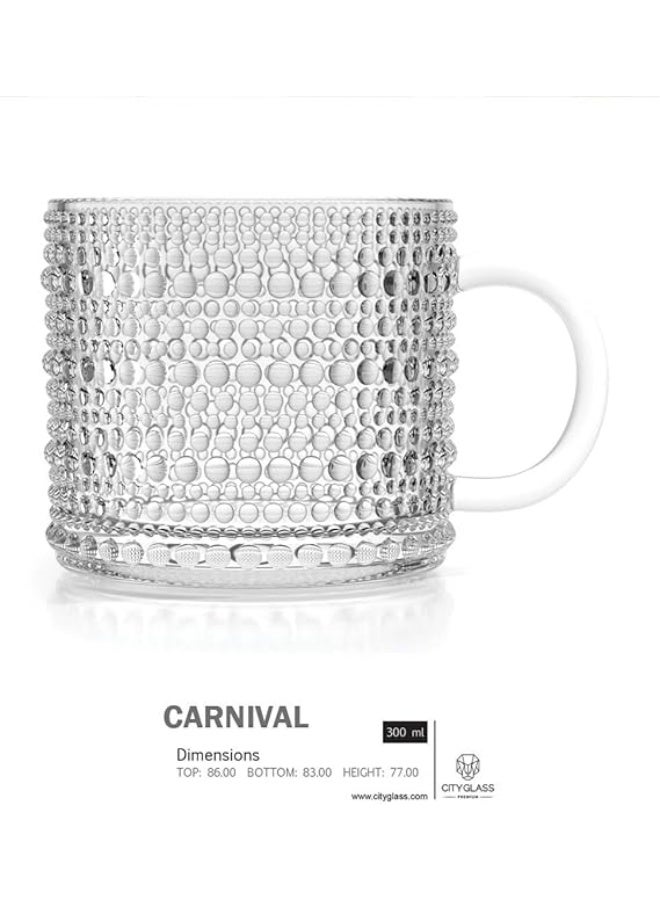 City Glass Carnival Tea Mug Set | 2 Pieces Large Dotted Wall Tea Cups for Tea, Cappuccino or Nescafe | Clear and Elegant 300ml - Image 3