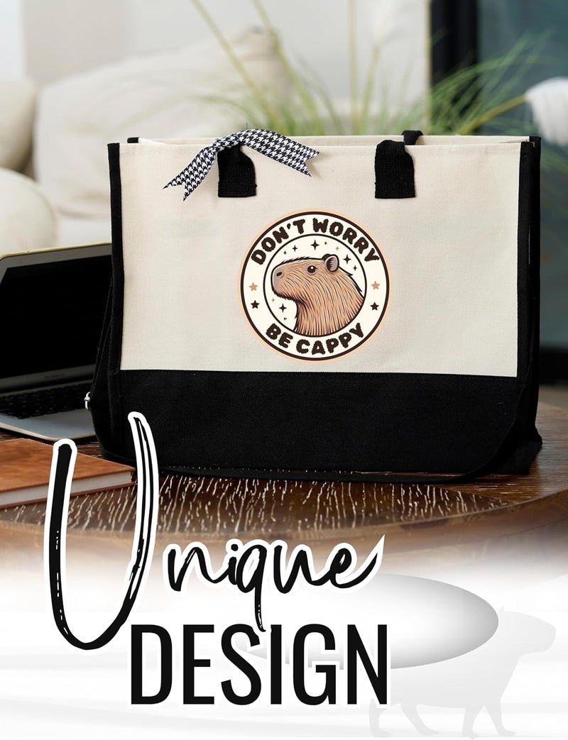 INNObeta InnoBeta Capybara Gifts Canvas Tote Bag with Top Zipper Closure and Shoulder Strap for Birthday Christmas and Every Special Occasion - Image 3