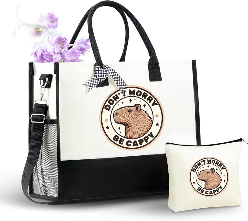 INNObeta InnoBeta Capybara Gifts Canvas Tote Bag with Top Zipper Closure and Shoulder Strap for Birthday Christmas and Every Special Occasion - Image 1