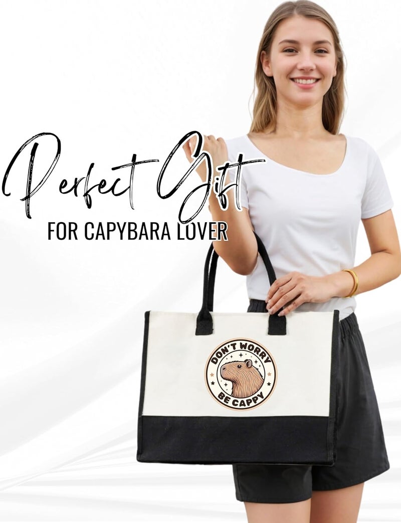 INNObeta InnoBeta Capybara Gifts Canvas Tote Bag with Top Zipper Closure and Shoulder Strap for Birthday Christmas and Every Special Occasion - Image 2