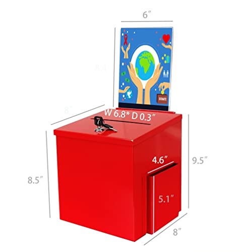 FixtureDisplays® Red Metal Donation Box Suggestion Tithes Offering Box with Sign Holder 8.5X8.1X18" 11573RED - Image 5