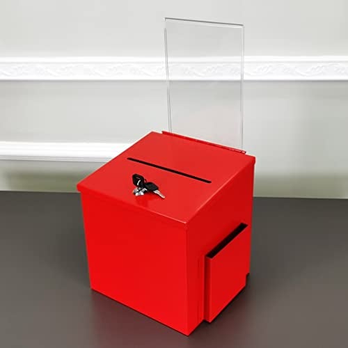 FixtureDisplays® Red Metal Donation Box Suggestion Tithes Offering Box with Sign Holder 8.5X8.1X18" 11573RED - Image 2