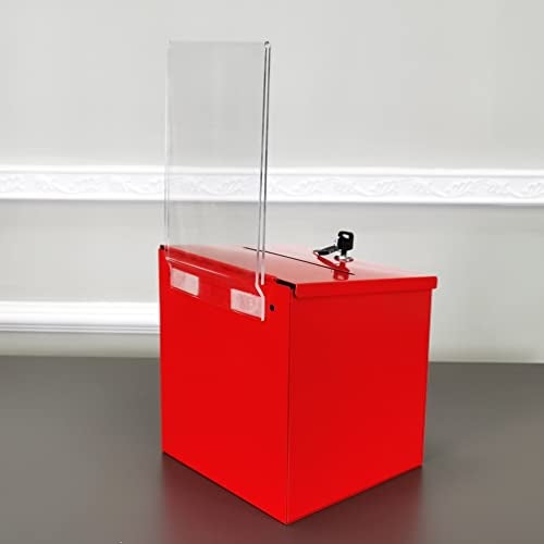 FixtureDisplays® Red Metal Donation Box Suggestion Tithes Offering Box with Sign Holder 8.5X8.1X18" 11573RED - Image 3