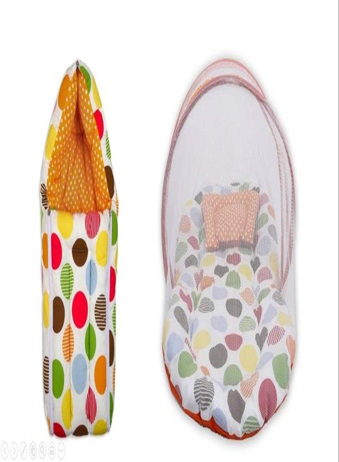 Soul Fiber by Urban Space 100% Cotton Baby Bedding Set with Mosquito Protective Net and with Pillow and Reversible Baby Sleeping Bag, Combo Baby Products (Polka Orange) - Image 1