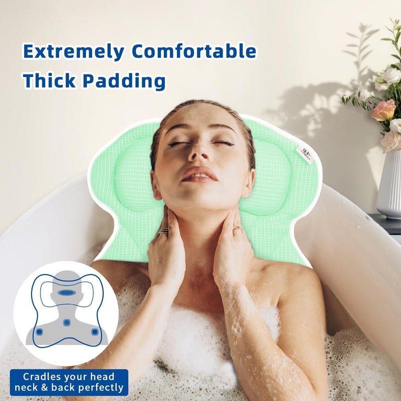 CONBELLA Bath Pillow, Bath Pillows for Tub Neck and Back Support, Bathtub Pillows for Head and Neck with 6 Strong Non-Slip Suction Cups, 4D Air Mesh, Bath Accessories Spa Gifts for Women(Green) - Image 2