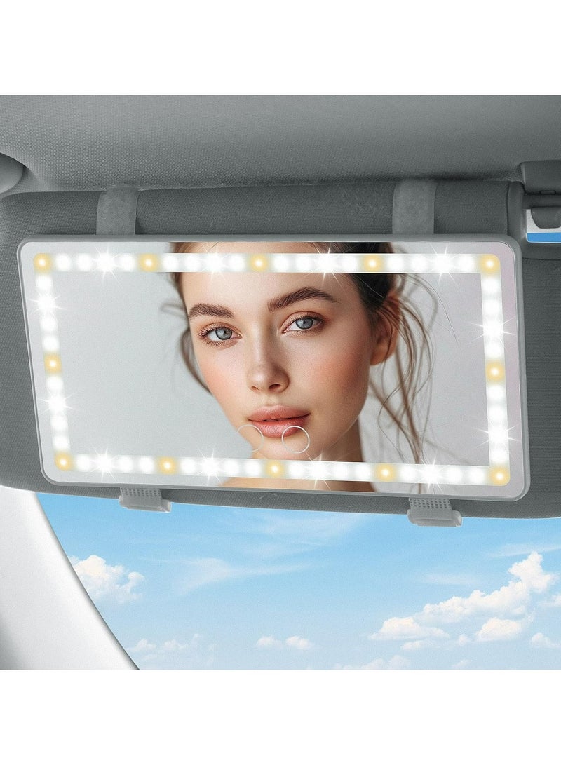 Oasisgalore Car Sun Visor Vanity Mirror with Lights, 60 LEDs, 3 Light Modes, Rechargeable & Dimmable Touch Control, Travel Makeup Mirror for Sedan, Truck, SUV - Image 1