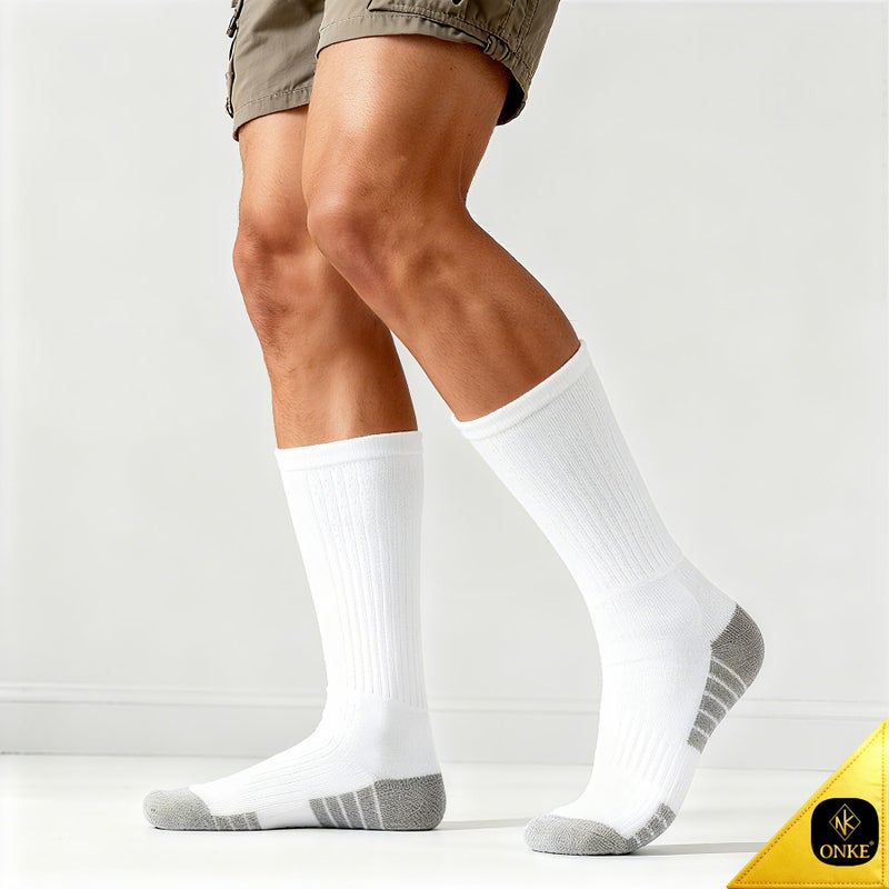 ONKE Max Full Cushion Crew Socks for Men Heavy Duty Work Boot Steel Toe Workout Athletic Thick Warm Moisture Wicking Control(White L) - Image 2