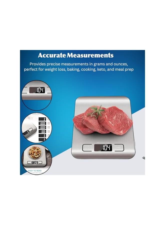 PROMASS AL Saudi Reachargeable Food scale Kitchen Digital Grams and Ounces for Weight Loss, Baking, Cooking, Keto and Meal Prep, LCD Display, Medium, 304 Stainless Steel 10kg Digital Display Battery Powered - Image 5