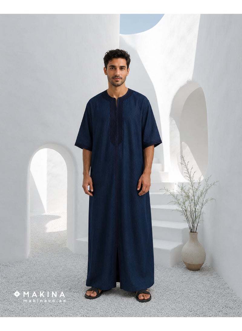 MAKINA Moroccan Thobe for Men with Handmade Gold Embroidery - Image 1