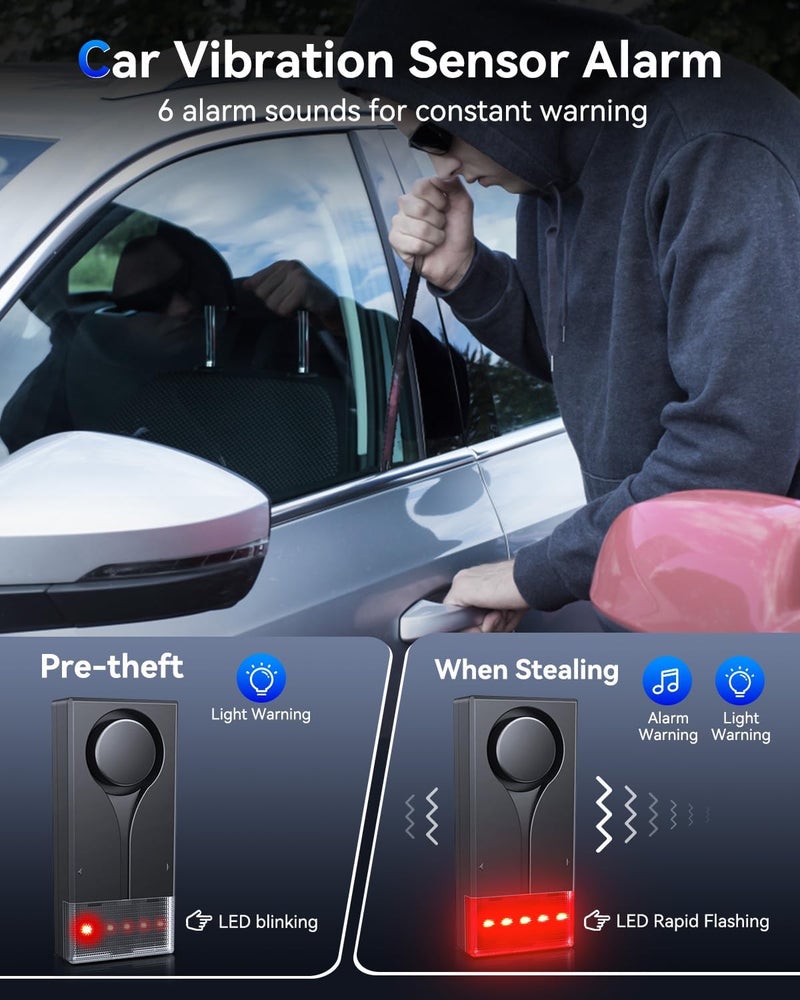 108dB Car Alarm System, Vehicle Anti-Theft Vibration Sensor Alarm & Red Light, Wireless Remote Anti Theft Car Device with Magnetic Install Design for Car, Truck - Image 3