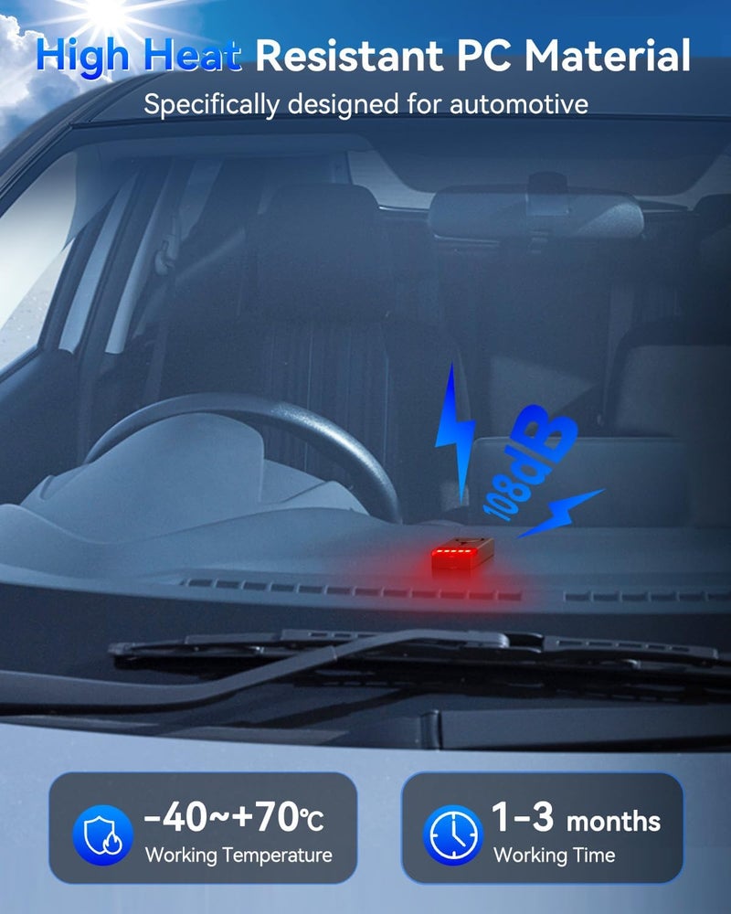 108dB Car Alarm System, Vehicle Anti-Theft Vibration Sensor Alarm & Red Light, Wireless Remote Anti Theft Car Device with Magnetic Install Design for Car, Truck - Image 4