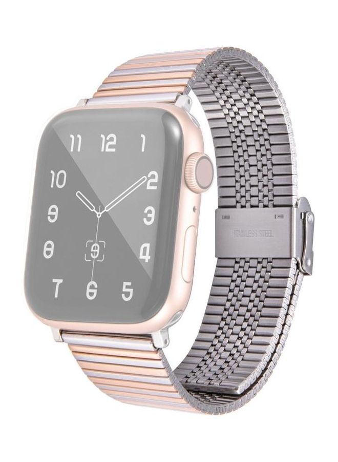 NIBEMINENT Multi Baht Steel Replacement Watchband For Apple Watch Series 7 45mm/6 & SE 5 4 44mm/3 2 1 42mm Between Rose Gold - Image 1